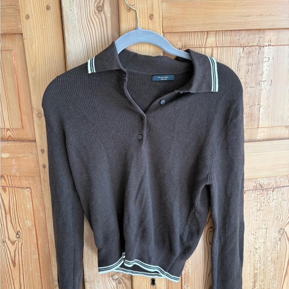 Massimo Dutti Brown Sweater with White Striped Collar